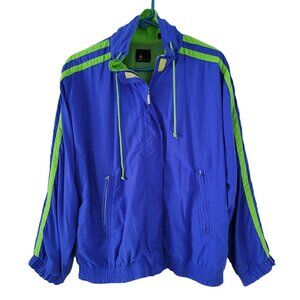 Lizsport Women’s Size M Vintage Windbreaker Jacket – Blue & Neon Green